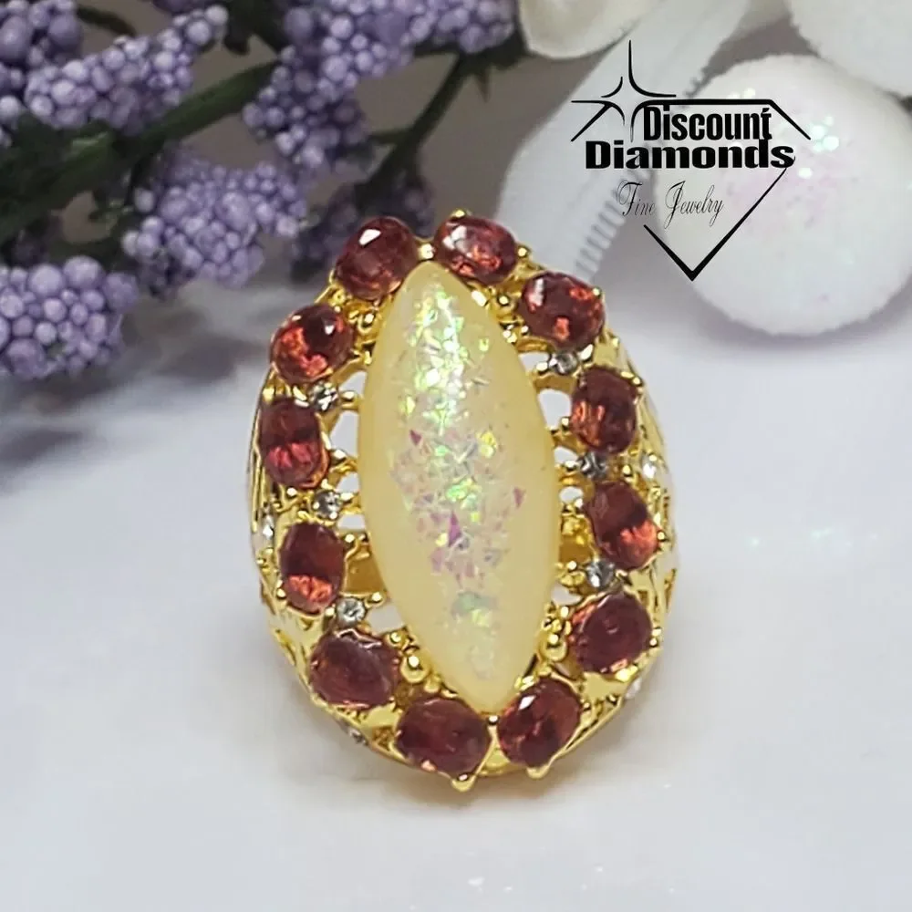 Fire Opal & Purple (Lavender) Topaz Ring on 14K Yellow Gold Band